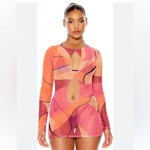 NWT Forplay Sheer Mesh Coverup Mini Dress in sunset